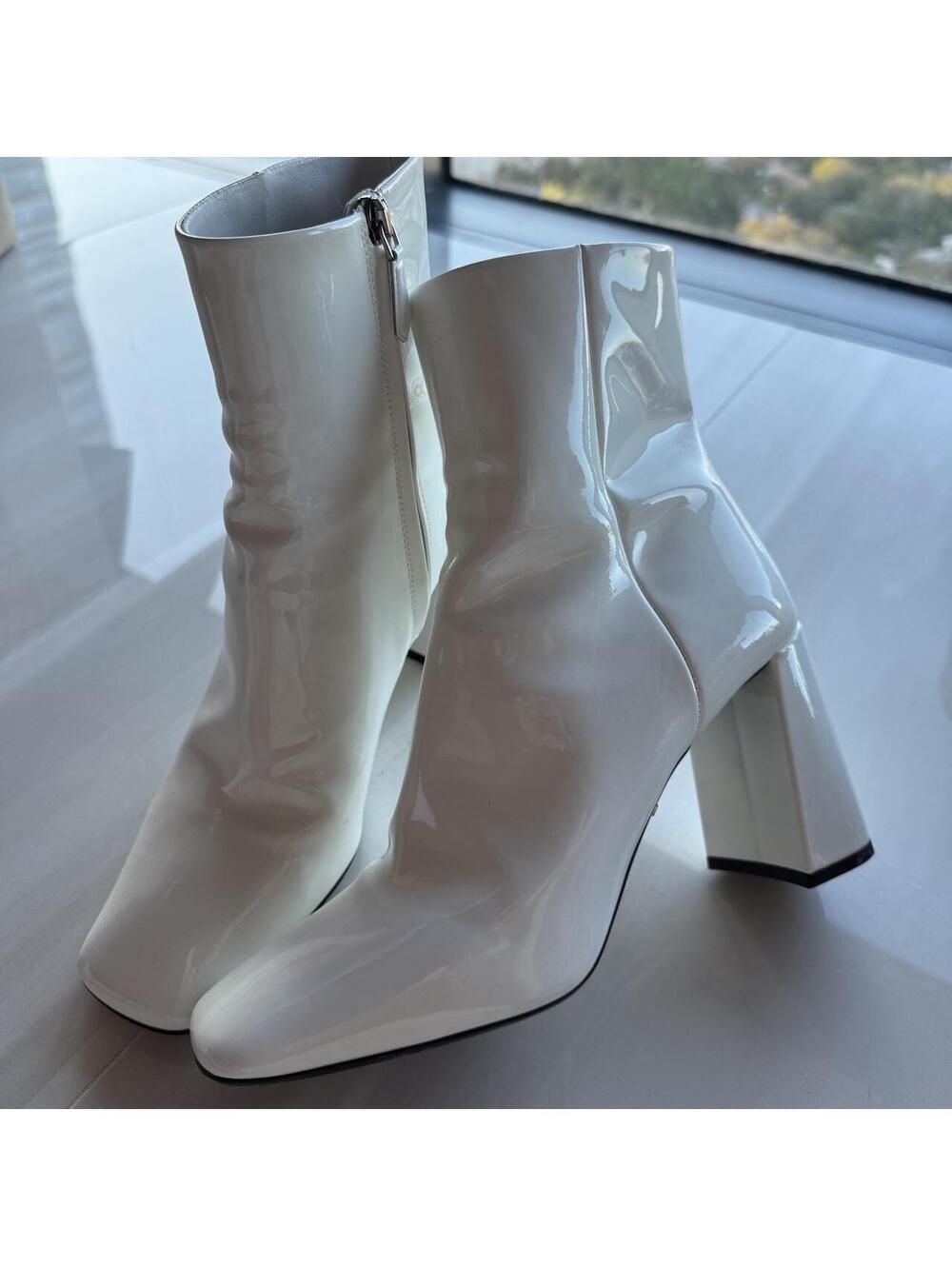 PRADA White leather ankle boots